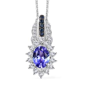 Tanzanite and Multi Gemstone Sunrays Pendant Necklace 20 Inches in Platinum Over Sterling Silver 1.90 ctw