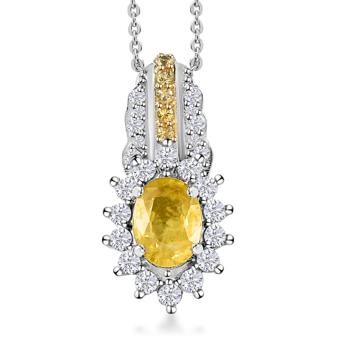 Madagascar Yellow Sapphire and Multi Gemstone Sunrays Pendant Necklace 20 Inches in Platinum Over Sterling Silver 2.40 ctw image number 0