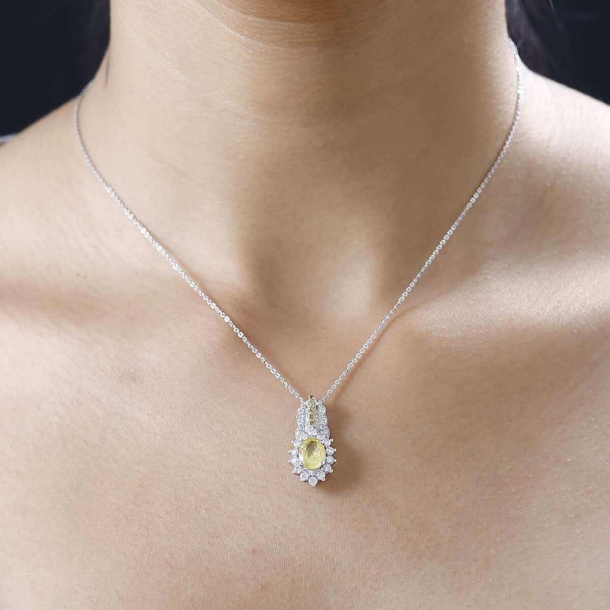 Madagascar Yellow Sapphire and Multi Gemstone Sunrays Pendant Necklace 20 Inches in Platinum Over Sterling Silver 2.40 ctw image number 2