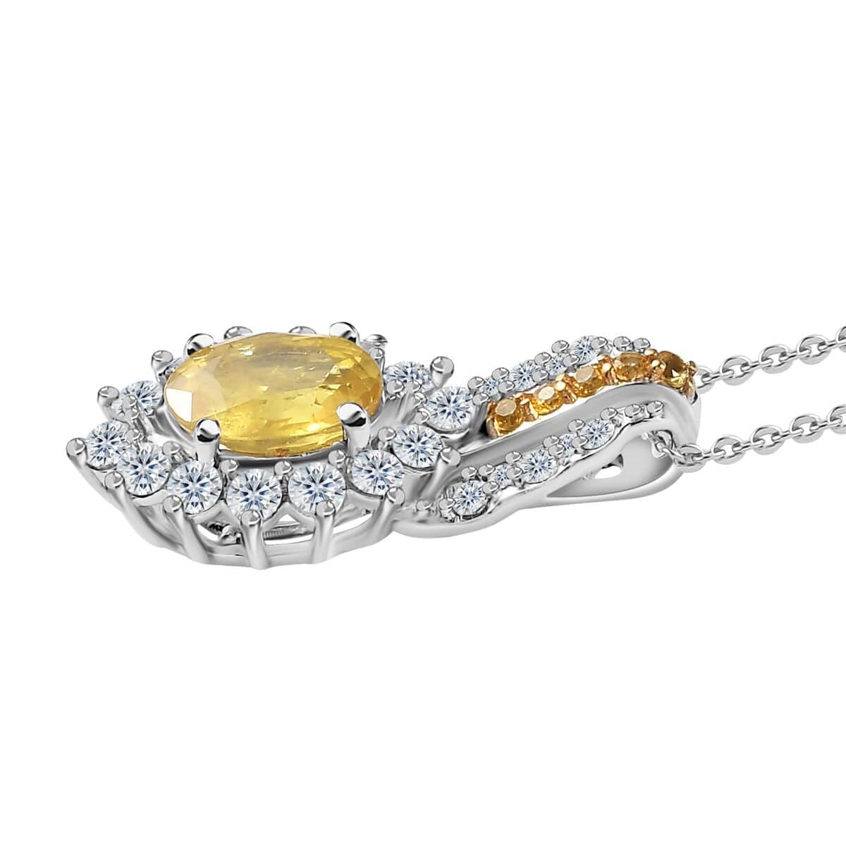 Madagascar Yellow Sapphire and Multi Gemstone Sunrays Pendant Necklace 20 Inches in Platinum Over Sterling Silver 2.40 ctw image number 3