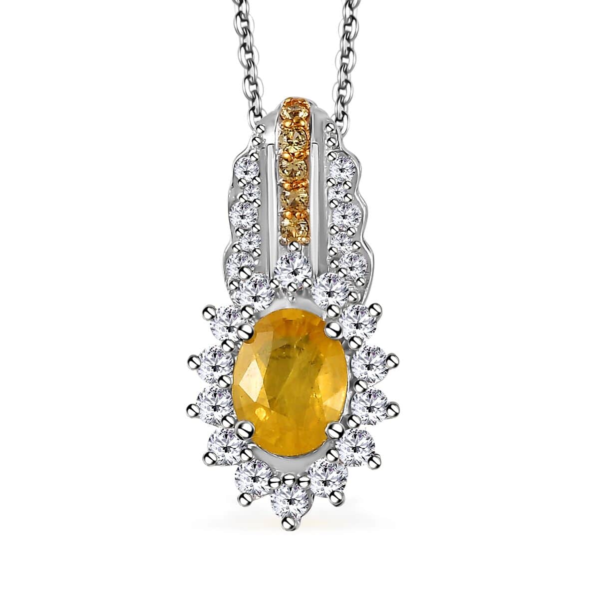 Madagascar Yellow Sapphire and Multi Gemstone Sunrays Pendant Necklace 20 Inches in Platinum Over Sterling Silver 2.40 ctw image number 6