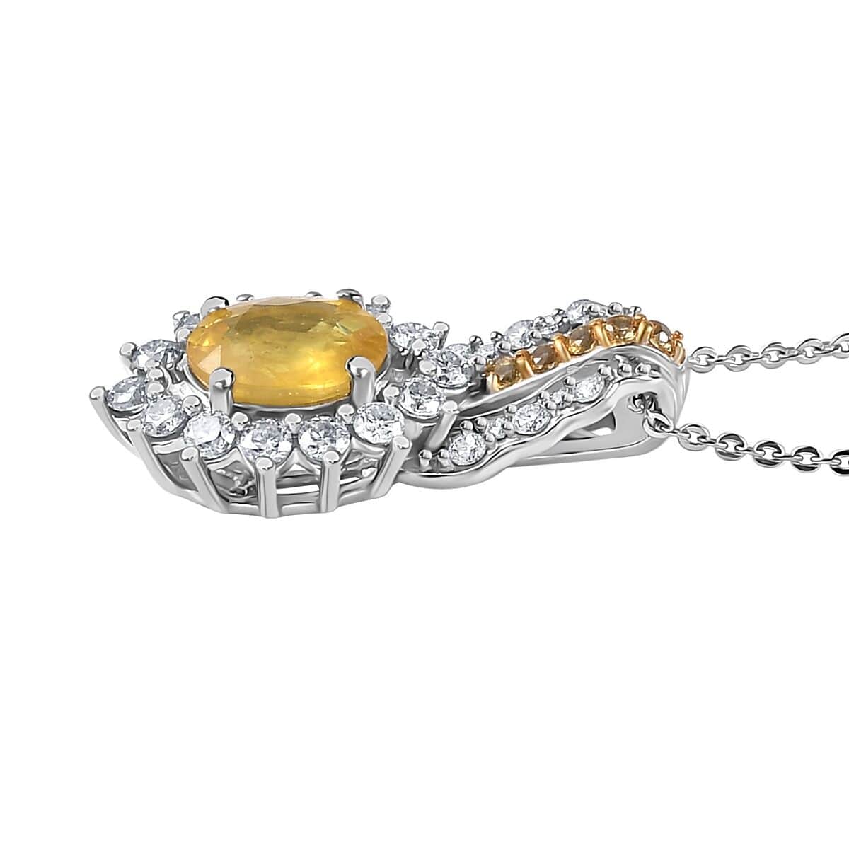 Madagascar Yellow Sapphire and Multi Gemstone Sunrays Pendant Necklace 20 Inches in Platinum Over Sterling Silver 2.40 ctw image number 7