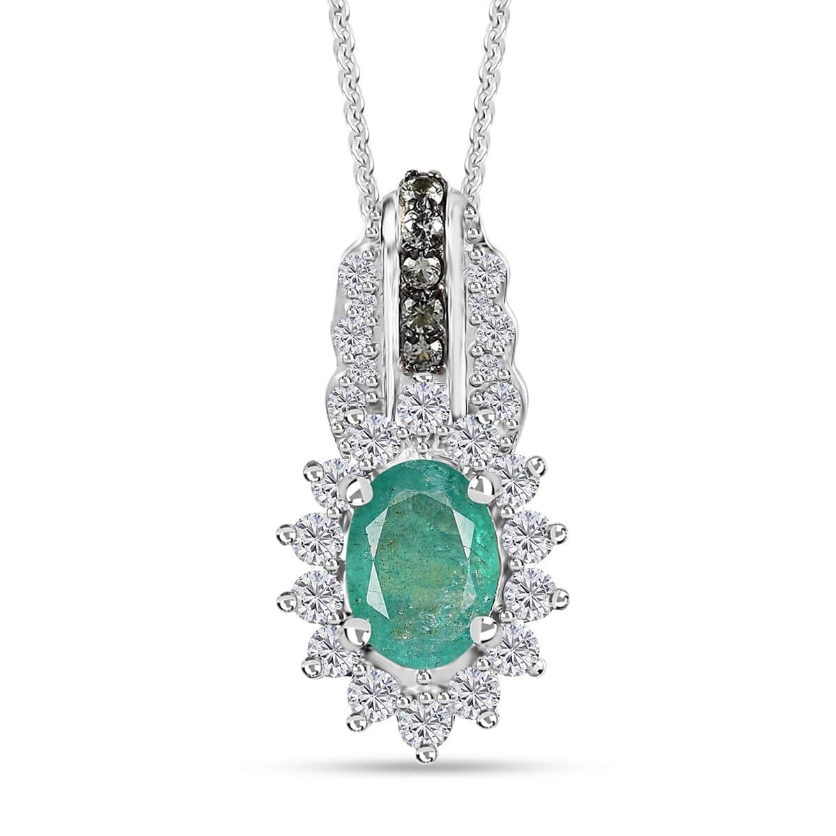 Kagem Zambian Emerald and Multi Gemstone Sunrays Pendant Necklace 20 Inches in Platinum Over Sterling Silver 1.75 ctw image number 0