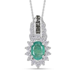 Kagem Zambian Emerald and Multi Gemstone Sunrays Pendant Necklace 20 Inches in Platinum Over Sterling Silver 1.75 ctw