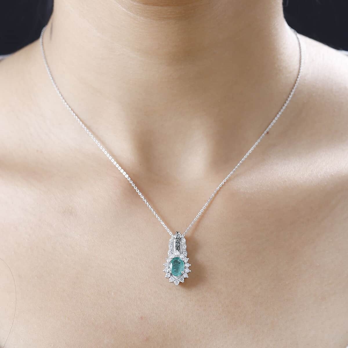 Kagem Zambian Emerald and Multi Gemstone Sunrays Pendant Necklace 20 Inches in Platinum Over Sterling Silver 1.75 ctw image number 2