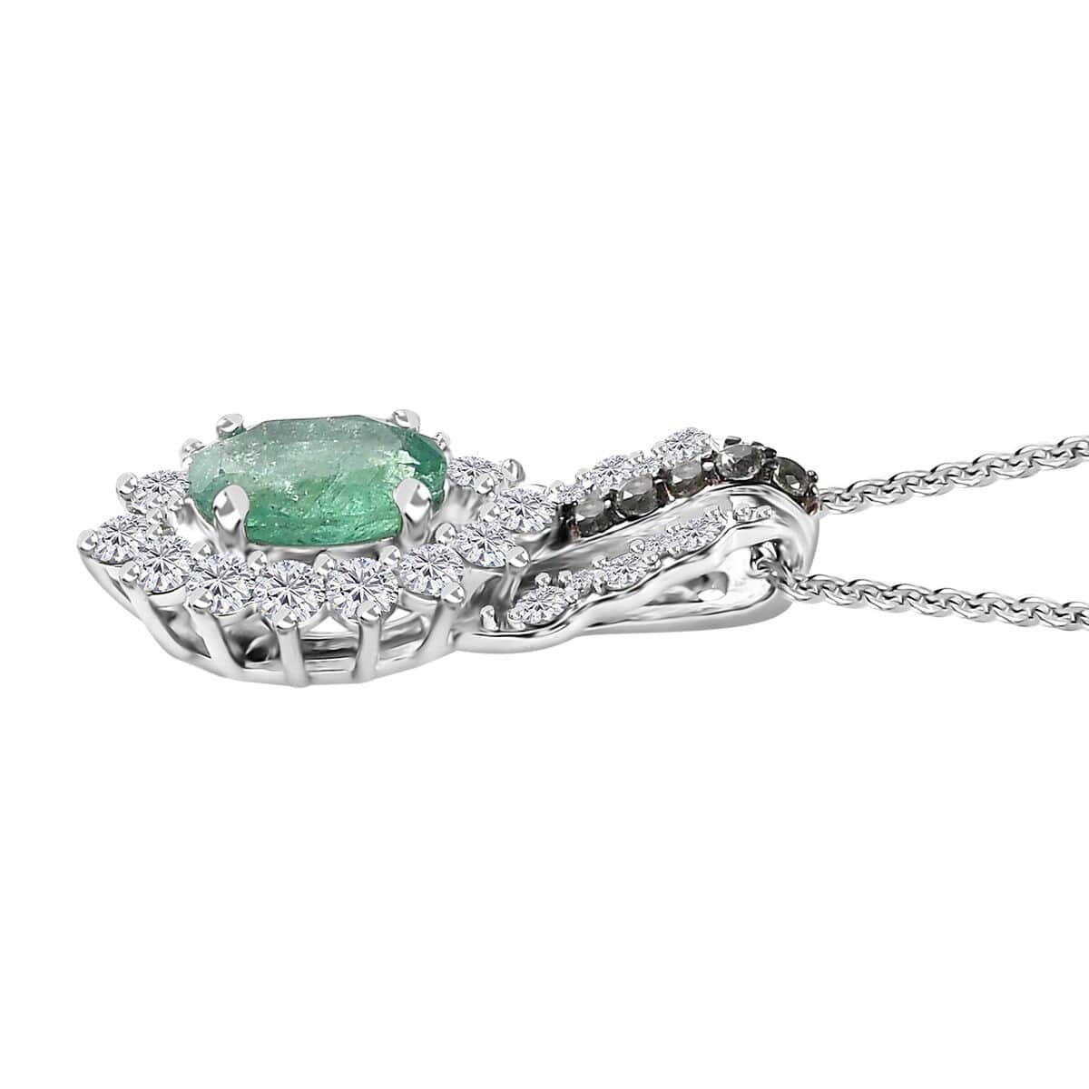 Kagem Zambian Emerald and Multi Gemstone Sunrays Pendant Necklace 20 Inches in Platinum Over Sterling Silver 1.75 ctw image number 3