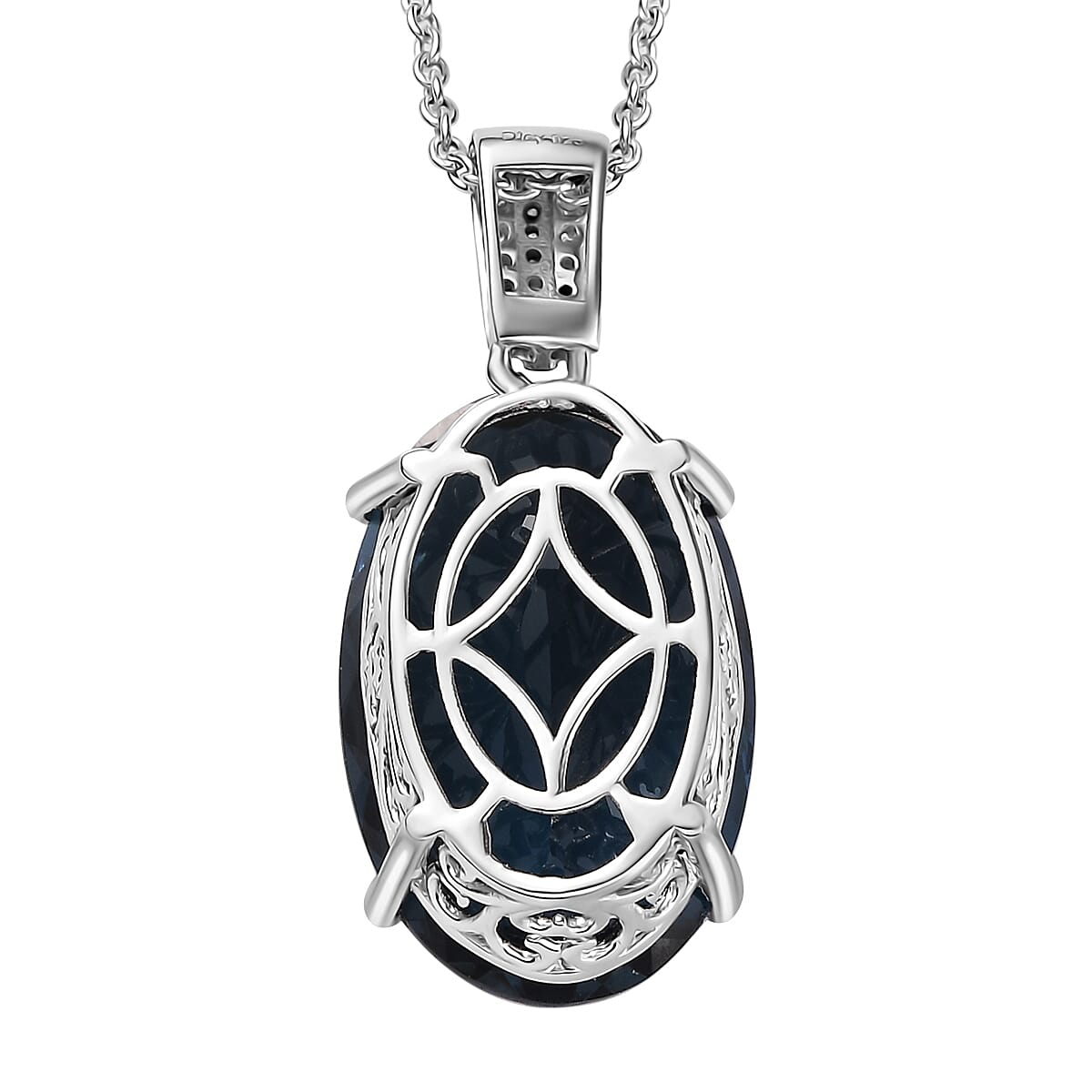 London Blue Topaz and Diamond Pendant Necklace 20 Inches in Platinum Over Sterling Silver 25.10 ctw
