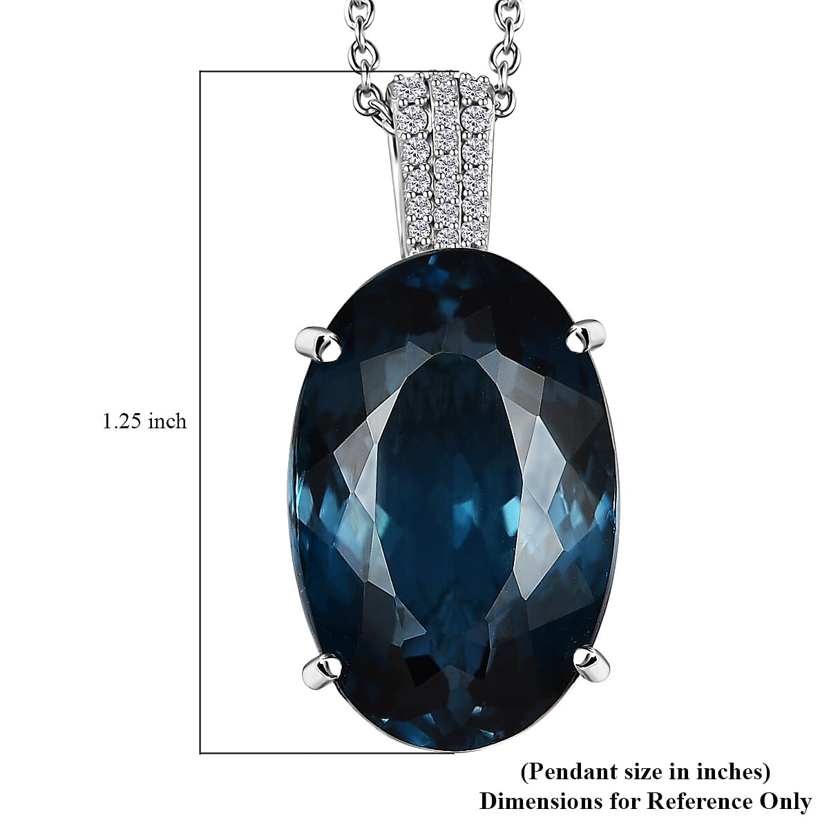 London Blue Topaz and Diamond Pendant Necklace 20 Inches in Platinum Over Sterling Silver 25.10 ctw