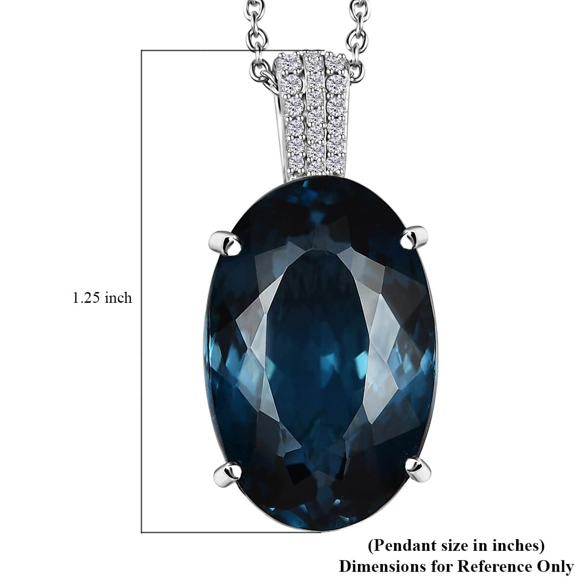 London Blue Topaz and Diamond Pendant Necklace 20 Inches in Platinum Over Sterling Silver 25.10 ctw image number 5