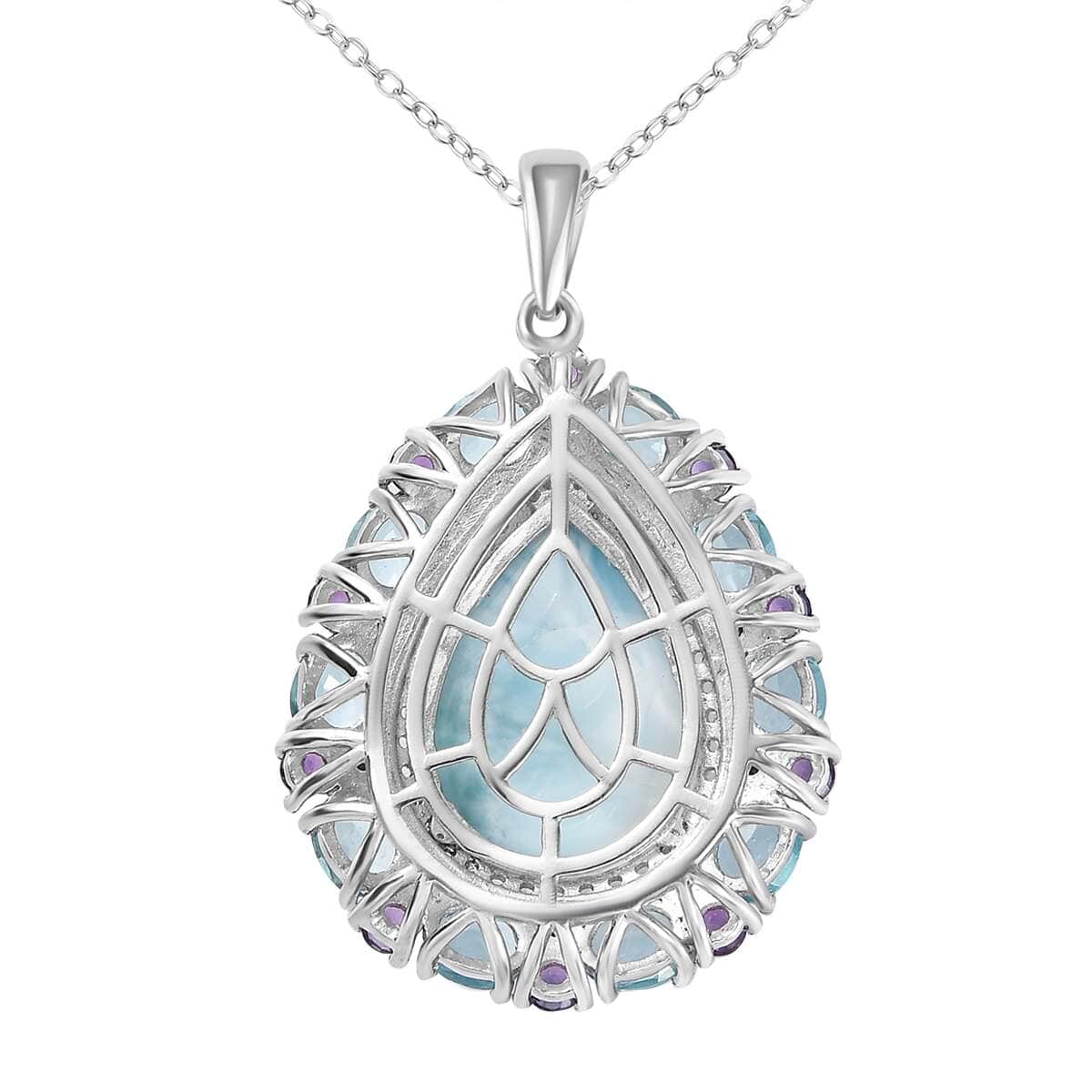 Larimar and Multi Gemstone Cocktail Pendant Necklace 20 Inches in Platinum Over Sterling Silver 17.50 ctw image number 4