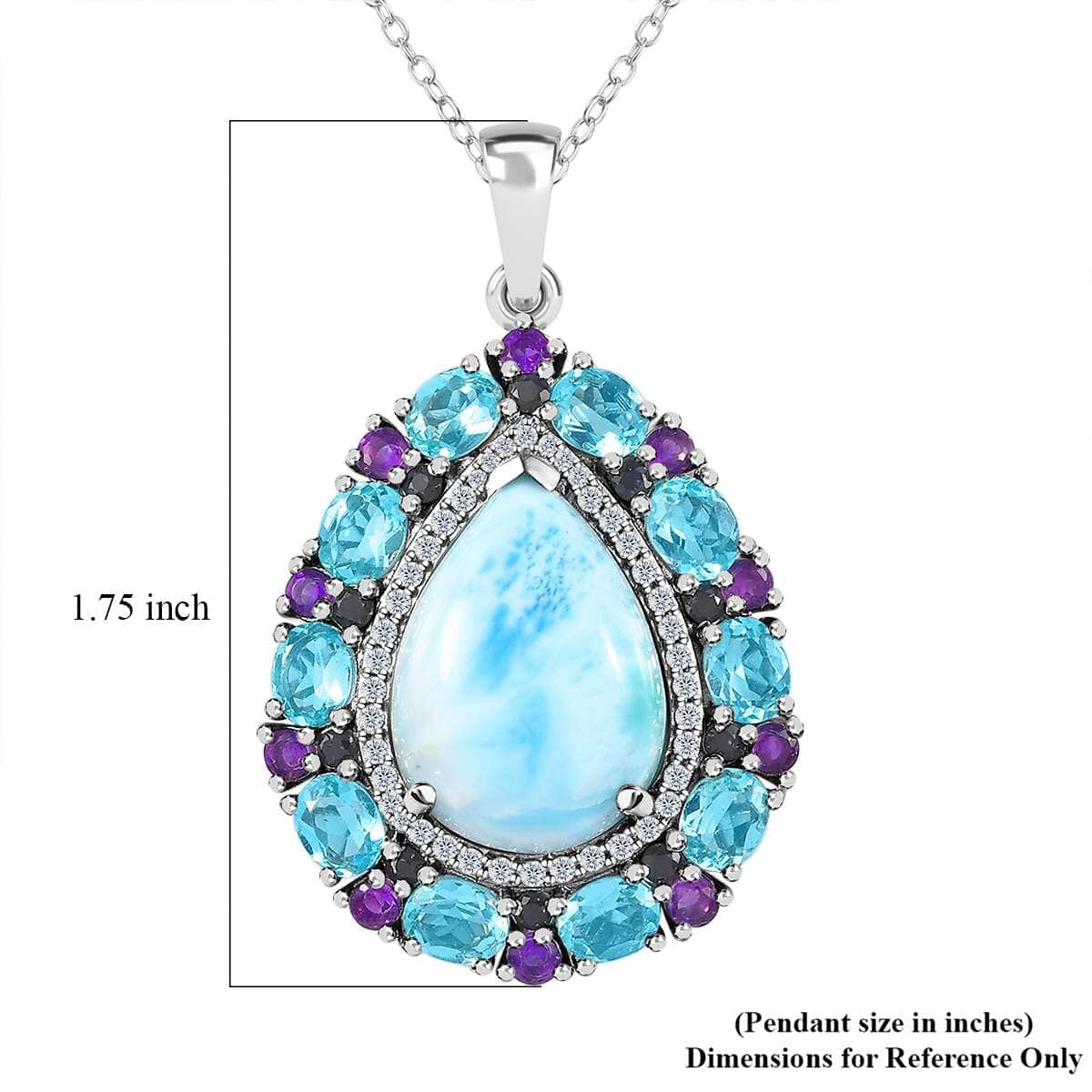 Larimar and Multi Gemstone Cocktail Pendant Necklace 20 Inches in Platinum Over Sterling Silver 17.50 ctw image number 5