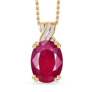 Niassa Ruby (FF) and Diamond Pendant Necklace 20 Inches in Vermeil Yellow Gold Over Sterling Silver 15.00 ctw