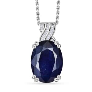 Masoala Sapphire (D) and Diamond Pendant Necklace 20 Inches in Platinum Over Sterling Silver 14.00 ctw