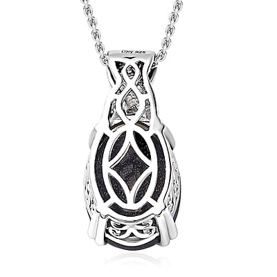 Masoala Sapphire (D) and Diamond Pendant Necklace 20 Inches in Platinum Over Sterling Silver 14.00 ctw