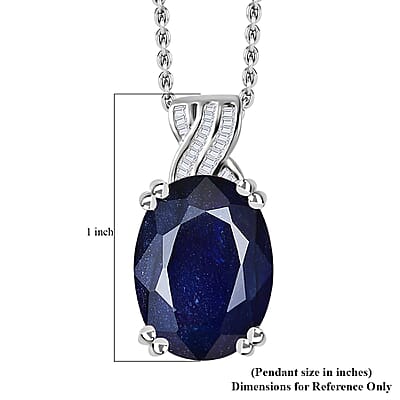 Masoala Sapphire (D) and Diamond Pendant Necklace 20 Inches in Platinum Over Sterling Silver 14.00 ctw