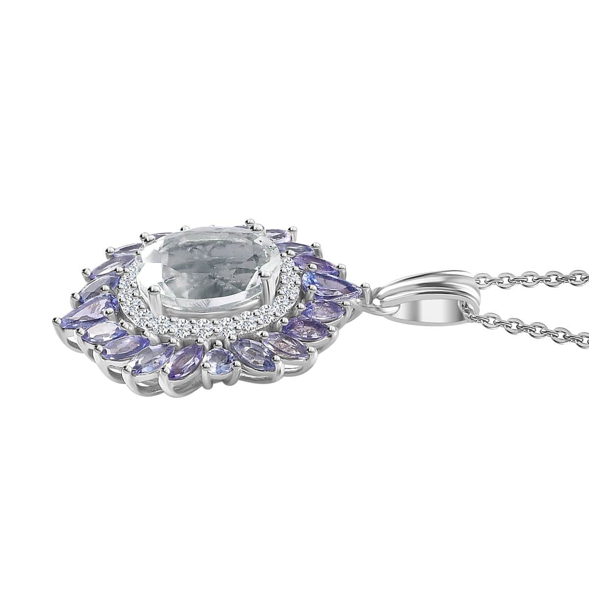 Mexican Hyalite Opal and Multi Gemstone Floral Pendant Necklace 20 Inches in Platinum Over Sterling Silver with Free UV Flash Light 4.90 ctw image number 3