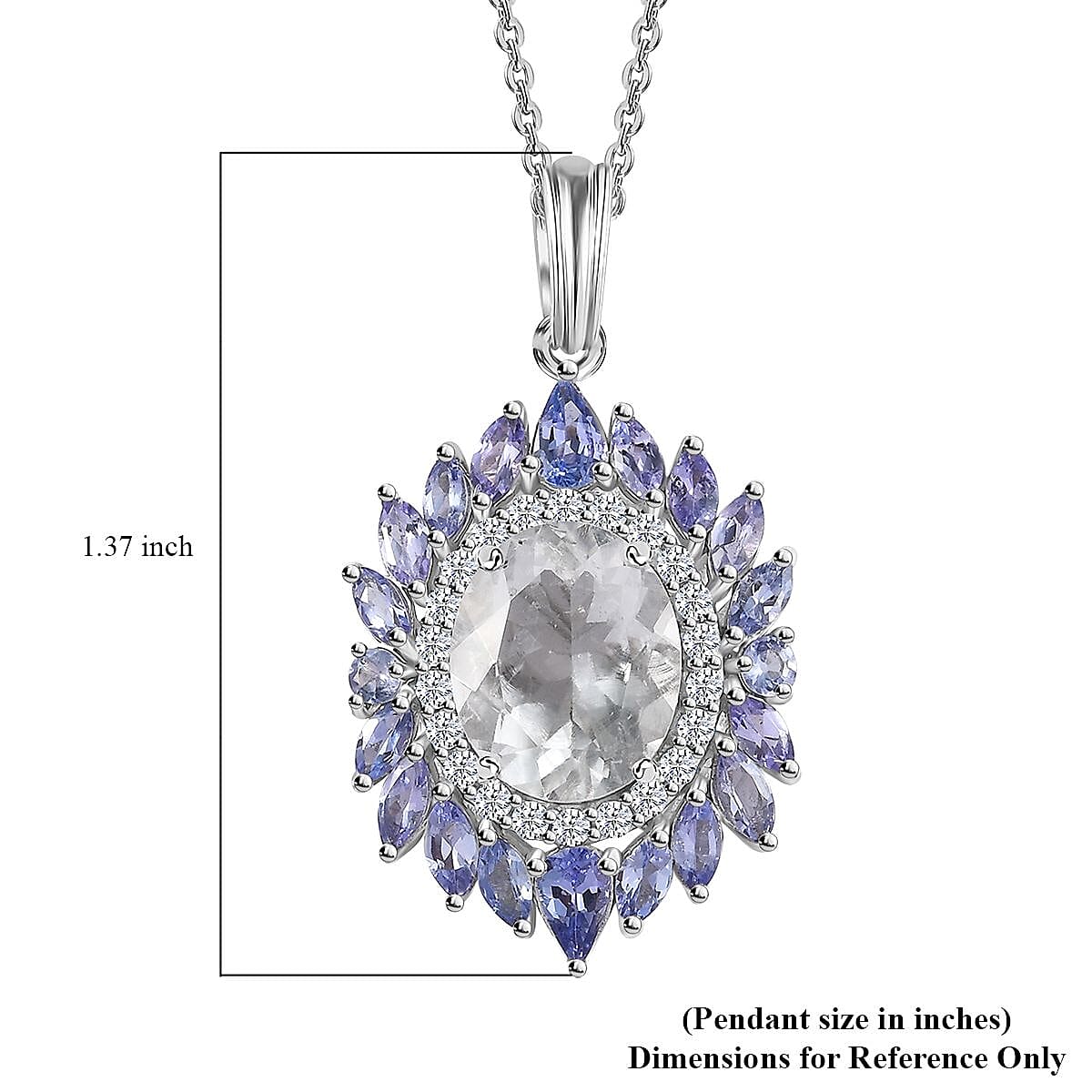 Mexican Hyalite Opal and Multi Gemstone Floral Pendant Necklace 20 Inches in Platinum Over Sterling Silver with Free UV Flash Light 4.90 ctw