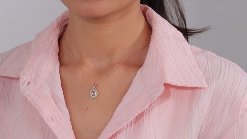 Premium Blush Tourmaline, Multi Gemstone Double Halo Pendant Necklace (20 Inches) in Vermeil RG Over Sterling Silver