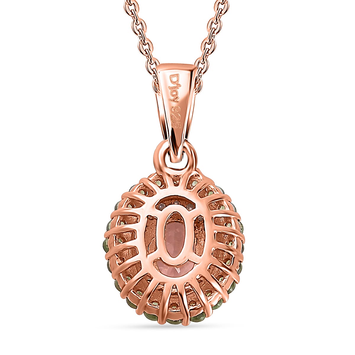 Premium Blush Tourmaline, Multi Gemstone Double Halo Pendant Necklace (20 Inches) in Vermeil RG Over Sterling Silver