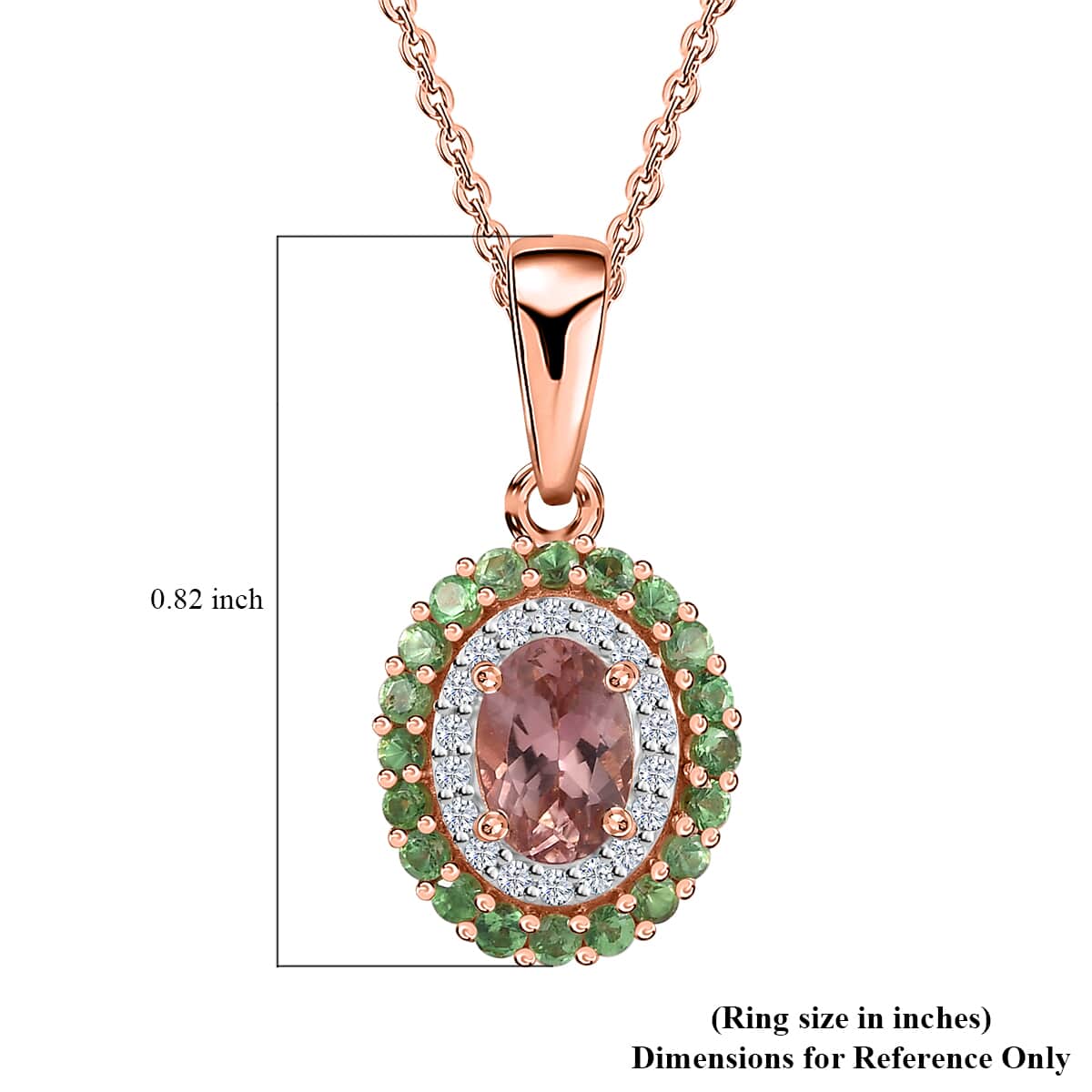 Premium Blush Tourmaline, Multi Gemstone Double Halo Pendant Necklace (20 Inches) in Vermeil RG Over Sterling Silver image number 6