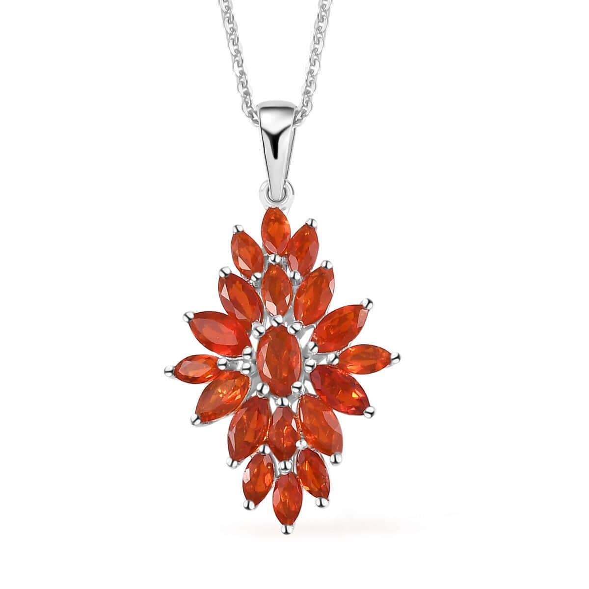 Crimson Fire Opal Elongated Pendant Necklace (20 Inches) in Platinum Over Sterling Silver image number 0