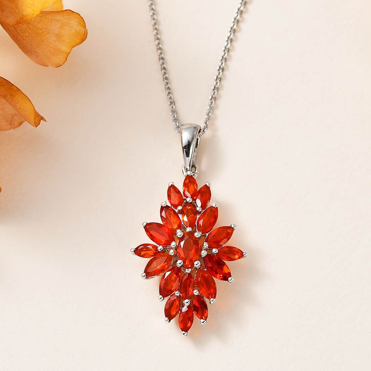 Crimson Fire Opal Elongated Pendant Necklace (20 Inches) in Platinum Over Sterling Silver image number 1