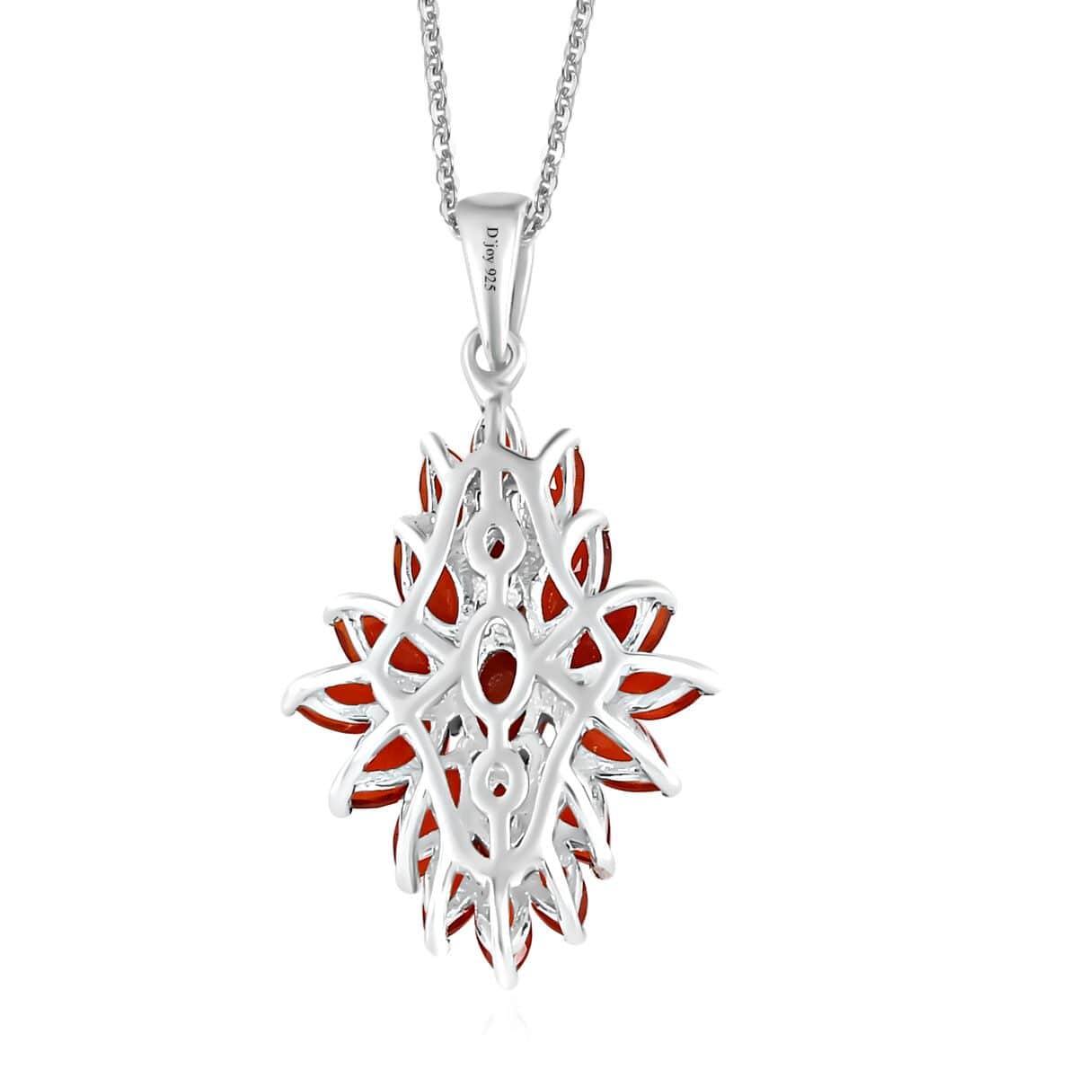 Crimson Fire Opal Elongated Pendant Necklace (20 Inches) in Platinum Over Sterling Silver image number 4