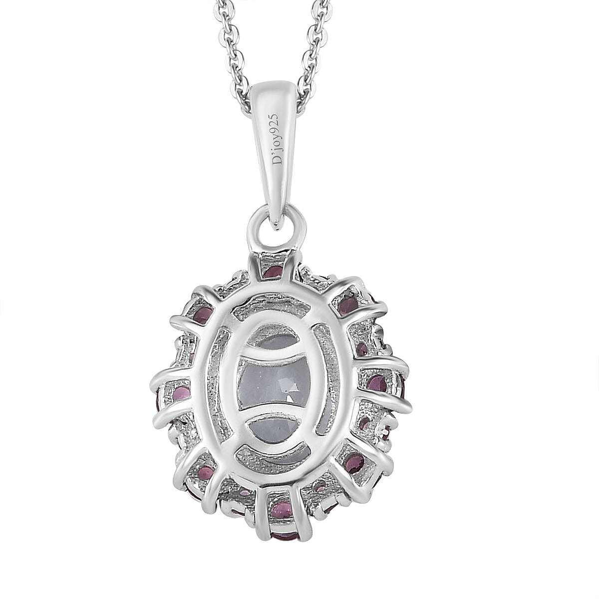 Premium Mangoro Aquamarine, Lotus Garnet Halo Pendant Necklace (20 Inches) in Platinum Over Sterling Silver