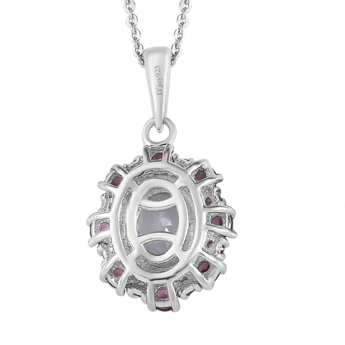 Premium Mangoro Aquamarine, Lotus Garnet Halo Pendant Necklace (20 Inches) in Platinum Over Sterling Silver image number 4