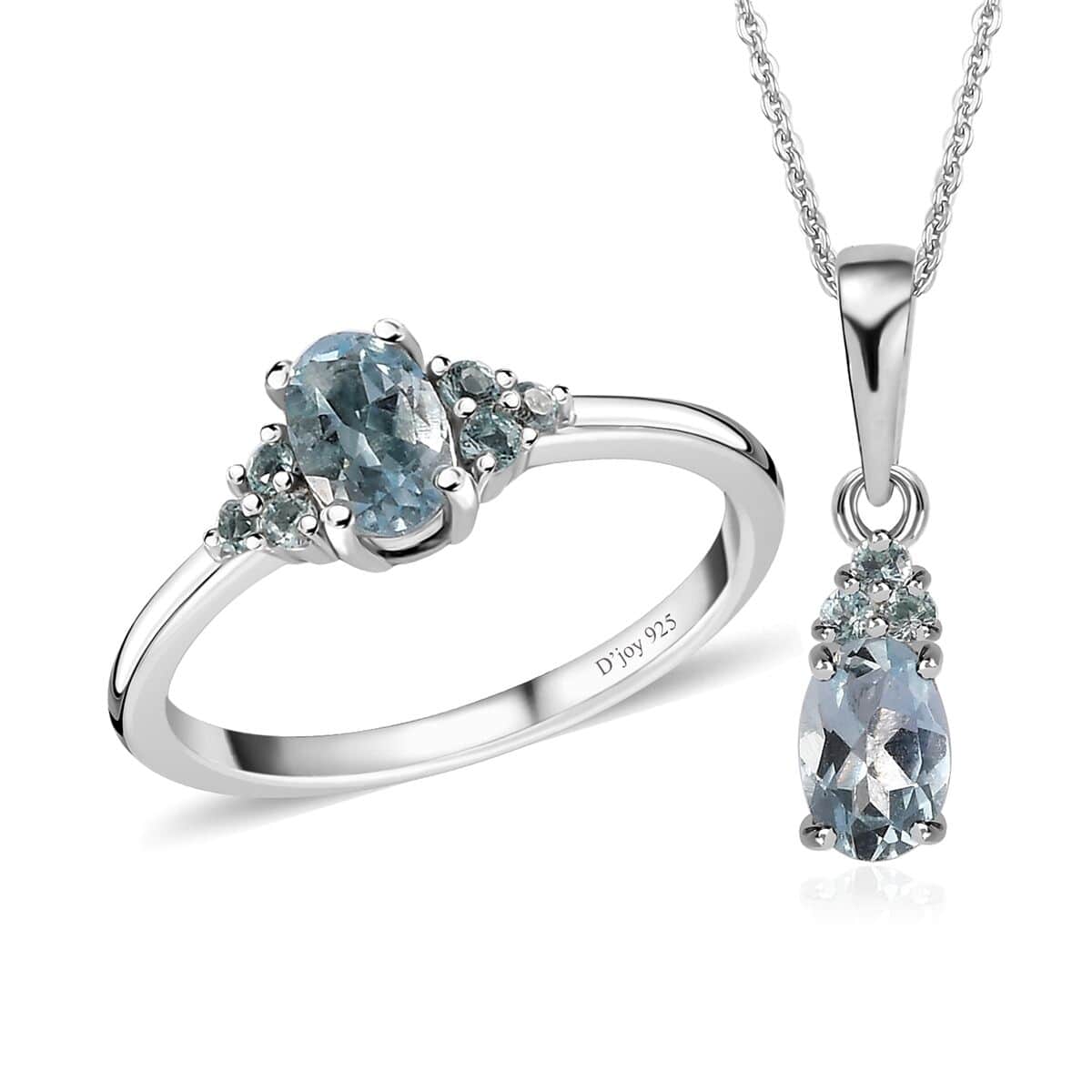 Premium Mangoro Aquamarine and Betroka Blue Apatite Ring (Size 5.0) and Pendant Necklace 20 Inches in Platinum Over Sterling Silver 1.00 ctw image number 0