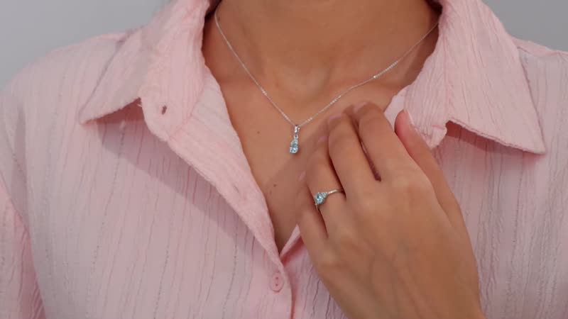 Premium Mangoro Aquamarine and Madagascar Paraiba Apatite Ring (Size 5.0) and Pendant Necklace 20 Inches in Platinum Over Sterling Silver 1.00 ctw