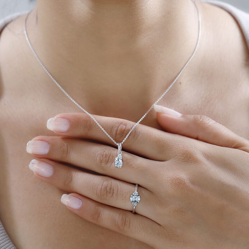 Premium Mangoro Aquamarine and Betroka Blue Apatite Ring (Size 5.0) and Pendant Necklace 20 Inches in Platinum Over Sterling Silver 1.00 ctw