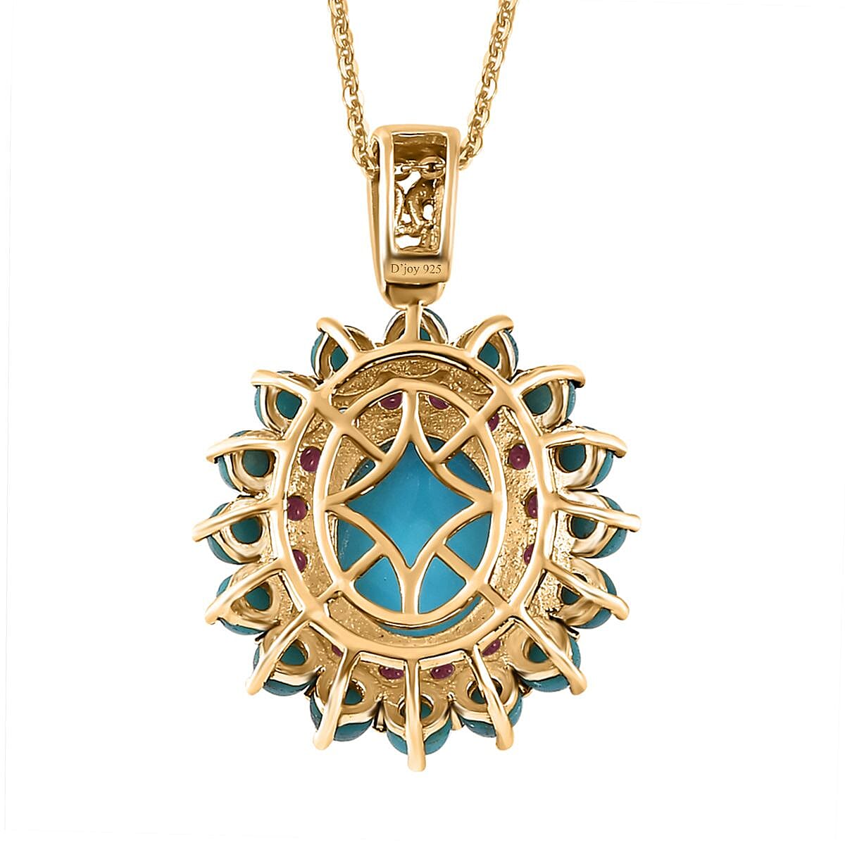 Sleeping Beauty Turquoise, Anthill Garnet Floral Pendant Necklace (20 Inches) in Platinum Over and Vermeil YG Over Sterling Silver