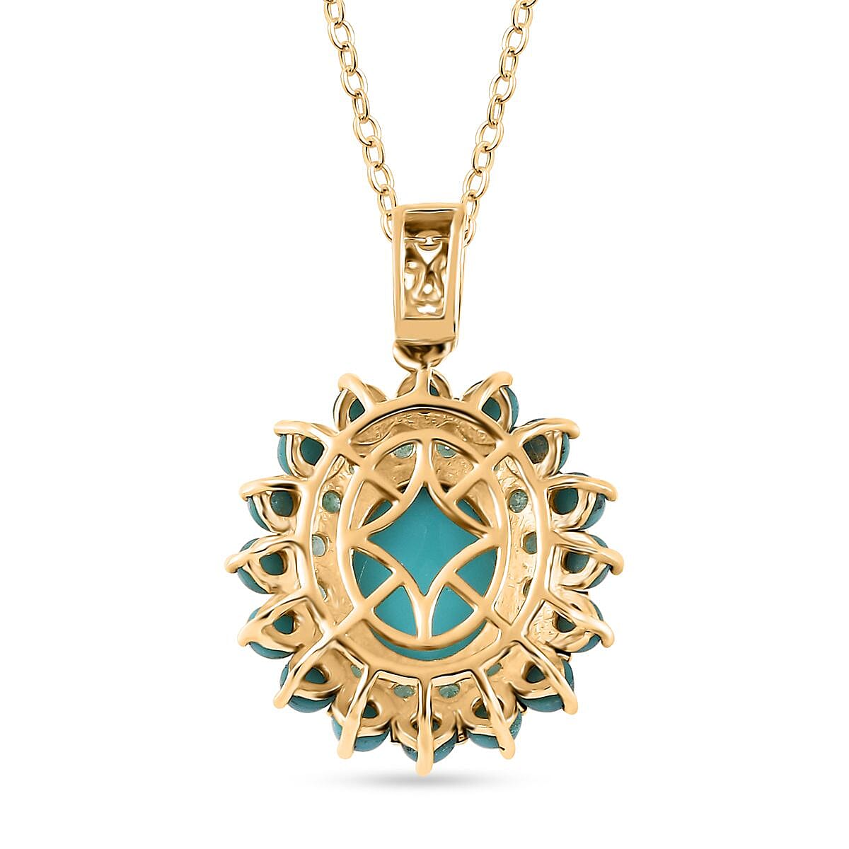 Sleeping Beauty Turquoise, Kagem Zambian Emerald Floral Pendant Necklace (20 Inches) in Platinum Over and Vermeil YG Over Sterling Silver image number 4