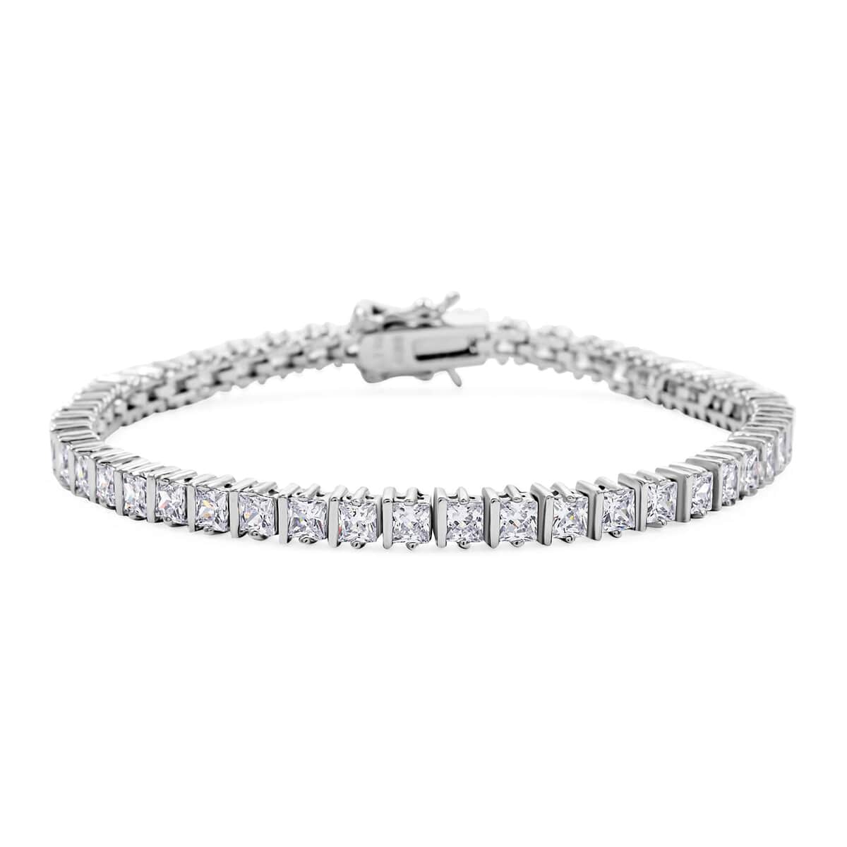 Princess Cut Simulated Diamond 13.80 ctw 3mm Tennis Bracelet (7.0 In) and Square Stud Earrings in Rhodium Over Sterling Silver image number 2