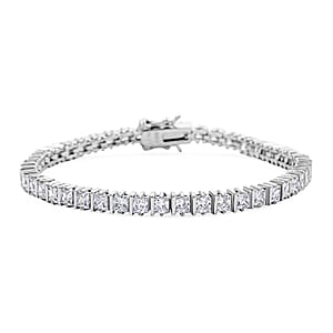 Princess Cut Simulated Diamond 13.80 ctw 3mm Tennis Bracelet (7.0 In) and Square Stud Earrings in Rhodium Over Sterling Silver