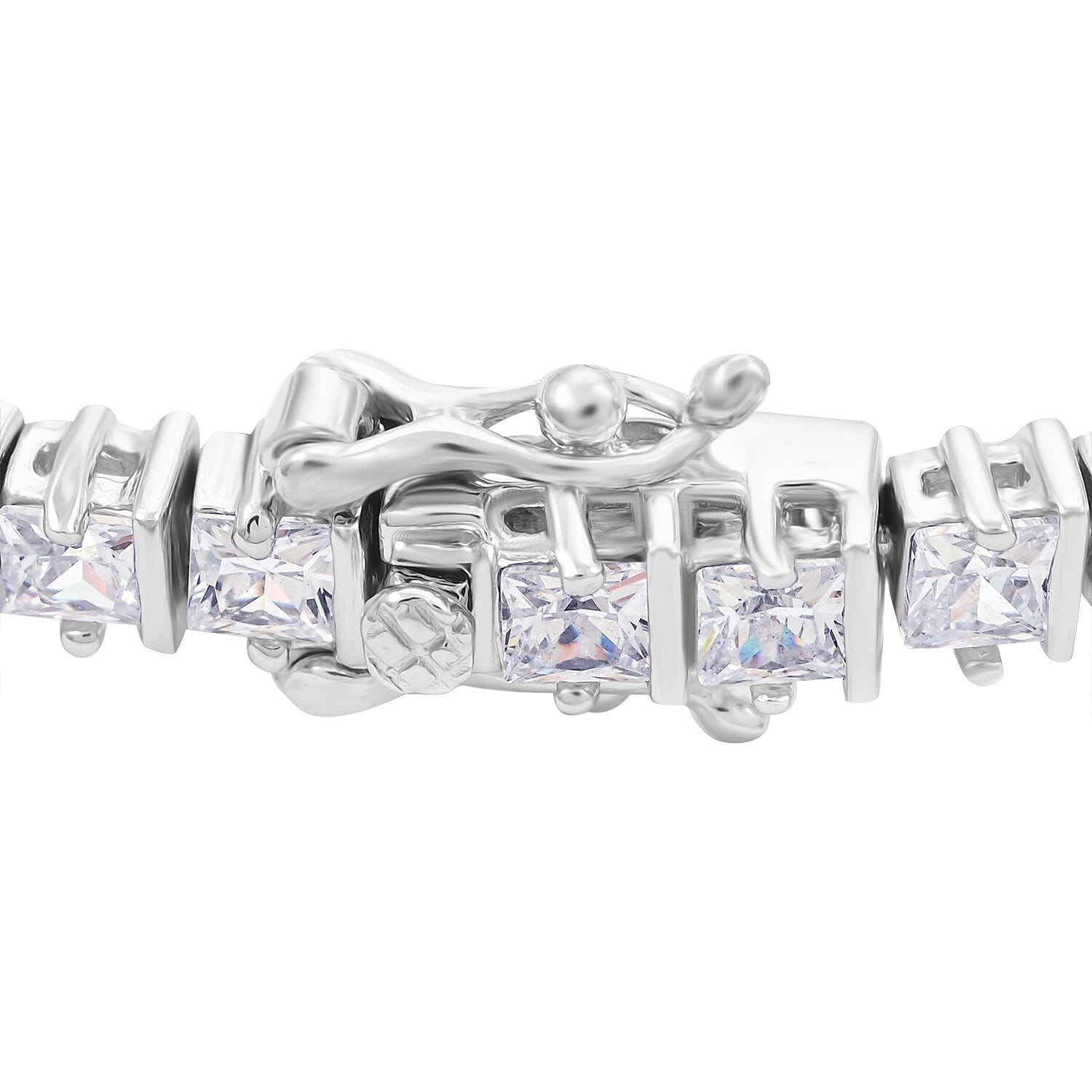 Princess Cut Simulated Diamond 13.80 ctw 3mm Tennis Bracelet (7.0 In) and Square Stud Earrings in Rhodium Over Sterling Silver