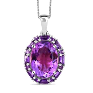 African Amethyst Halo Pendant Necklace 20 Inches in Platinum Over Sterling Silver 11.00 ctw