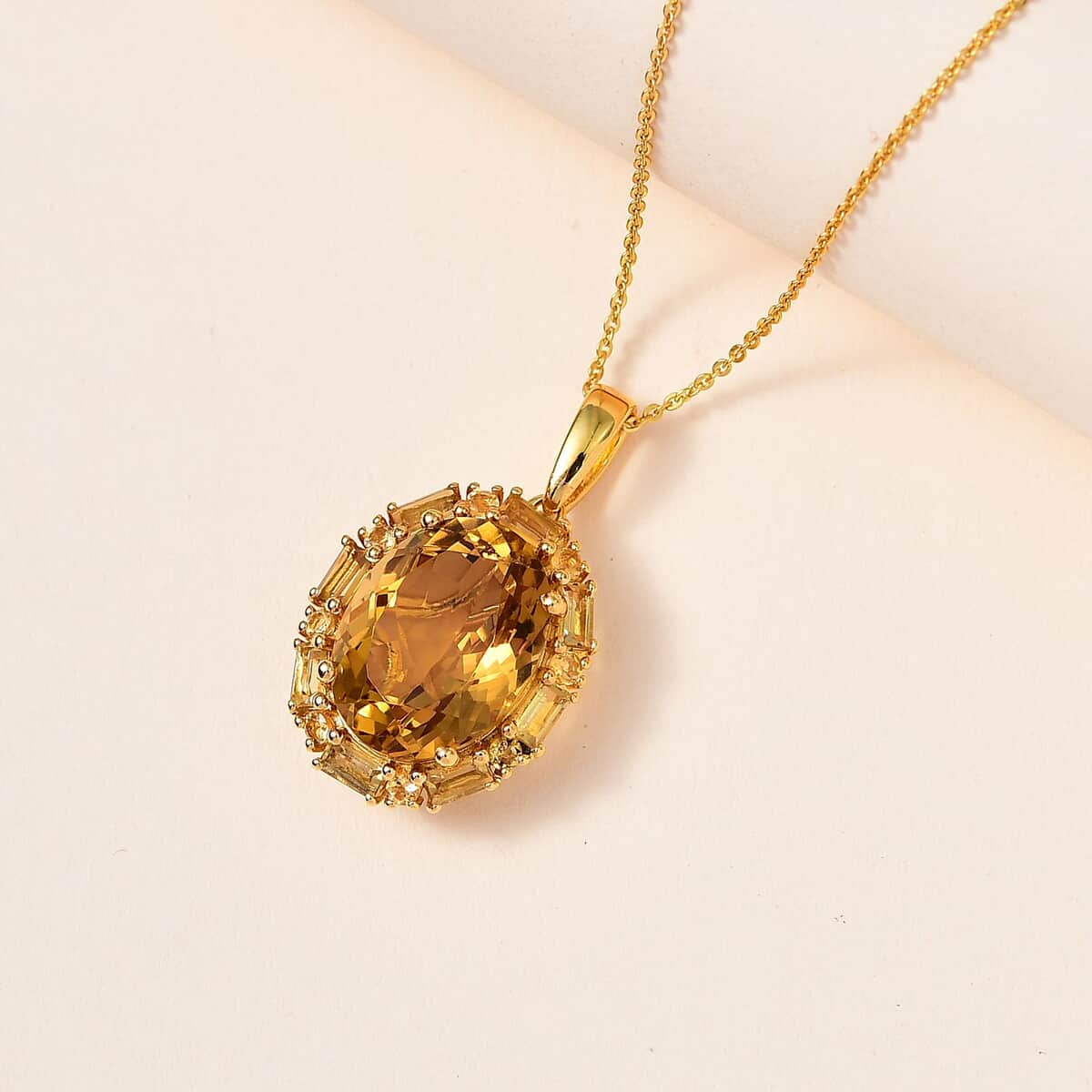 Brazilian Citrine 11.00 ctw Pendant Necklace in Vermeil Yellow Gold Over Sterling Silver 20 Inches image number 1