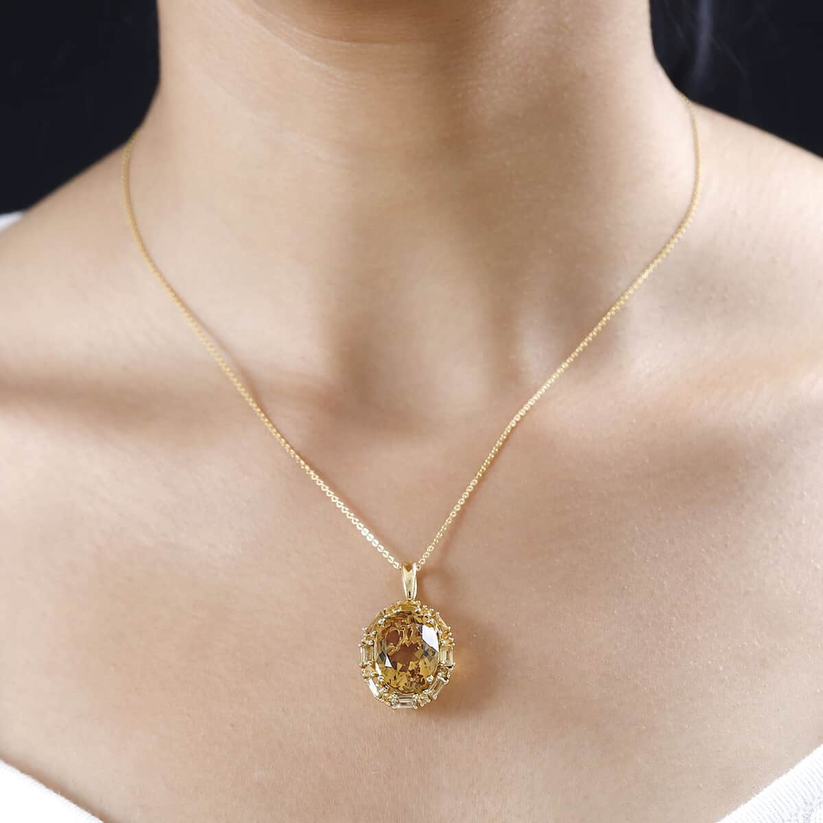 Brazilian Citrine 11.00 ctw Pendant Necklace in Vermeil Yellow Gold Over Sterling Silver 20 Inches image number 2