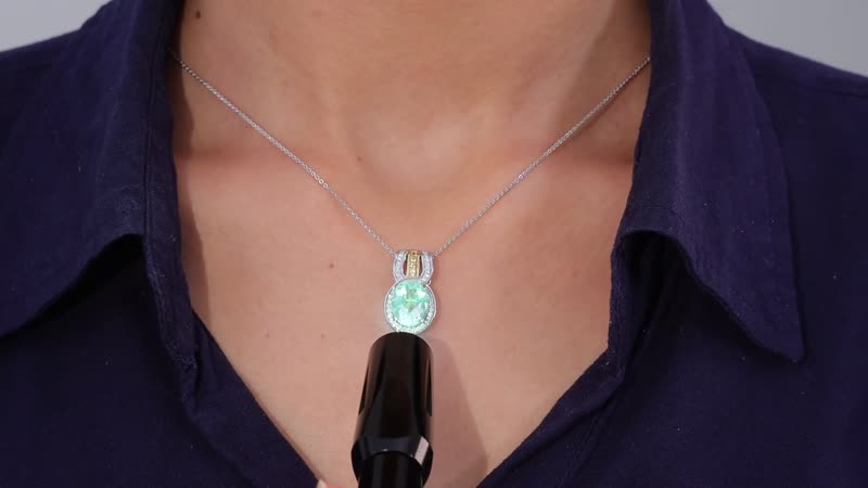 Mexican Hyalite Opal and Multi Gemstone Halo Pendant Necklace 20 Inches in Vermeil YG and Platinum Over Sterling Silver with Free UV Flash Light 2.90 ctw