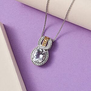 Mexican Hyalite Opal and Multi Gemstone Halo Pendant Necklace 20 Inches in Vermeil YG and Platinum Over Sterling Silver with Free UV Flash Light 2.90 ctw