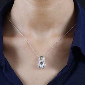 Mexican Hyalite Opal and Multi Gemstone Halo Pendant Necklace 20 Inches in Vermeil YG and Platinum Over Sterling Silver with Free UV Flash Light 2.90 ctw