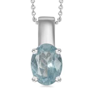 Aqua Kyanite Solitaire Pendant Necklace 20 Inches in Platinum Over Sterling Silver 1.40 ctw