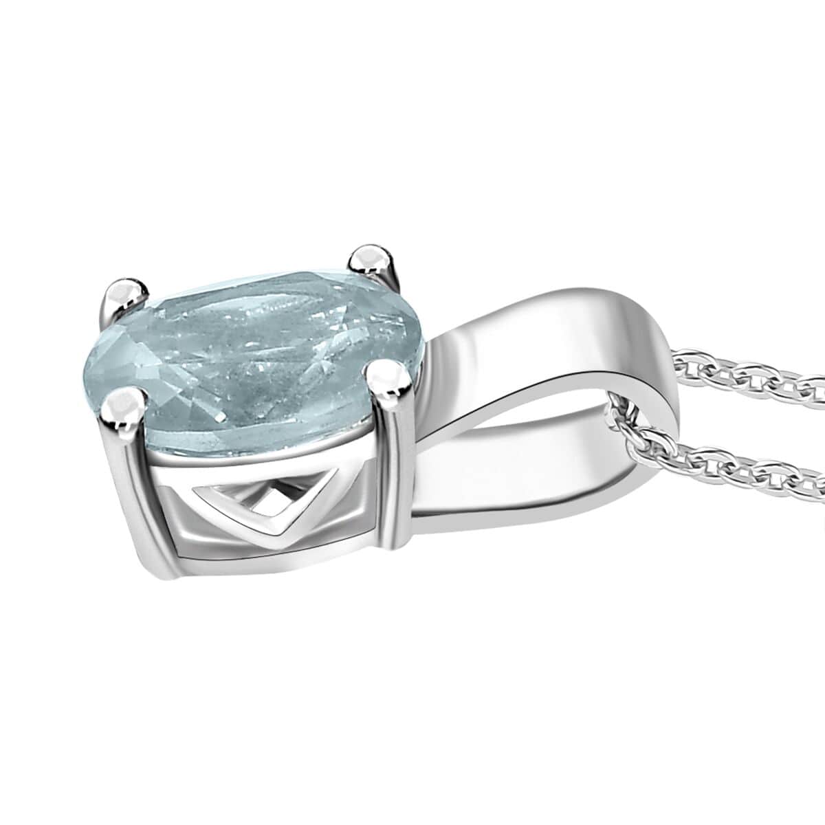 Aqua Kyanite Solitaire Pendant Necklace 20 Inches in Platinum Over Sterling Silver 1.40 ctw image number 3
