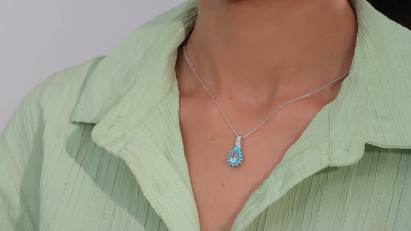 Premium Mangoro Aquamarine, Multi Gemstone Sunburst Pendant Necklace (20 Inches) in Platinum Over Sterling Silver