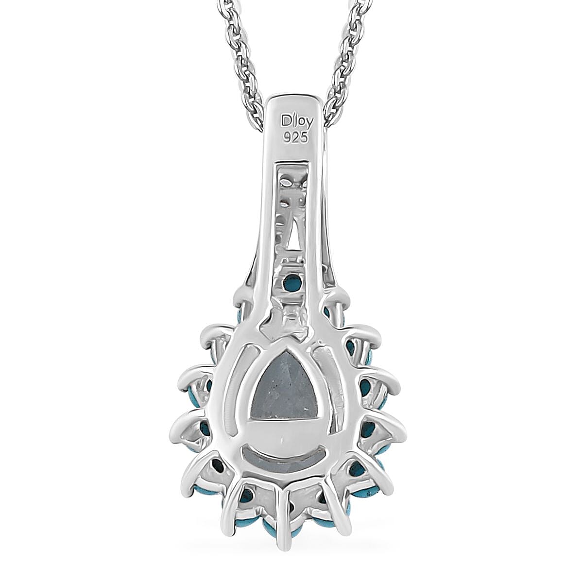 Premium Mangoro Aquamarine, Multi Gemstone Sunburst Pendant Necklace (20 Inches) in Platinum Over Sterling Silver