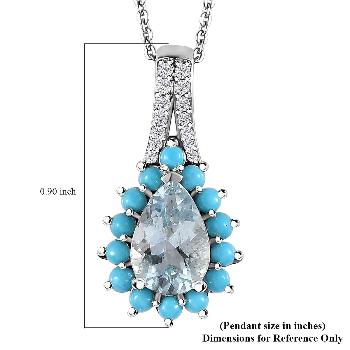Premium Mangoro Aquamarine, Multi Gemstone Sunburst Pendant Necklace (20 Inches) in Platinum Over Sterling Silver