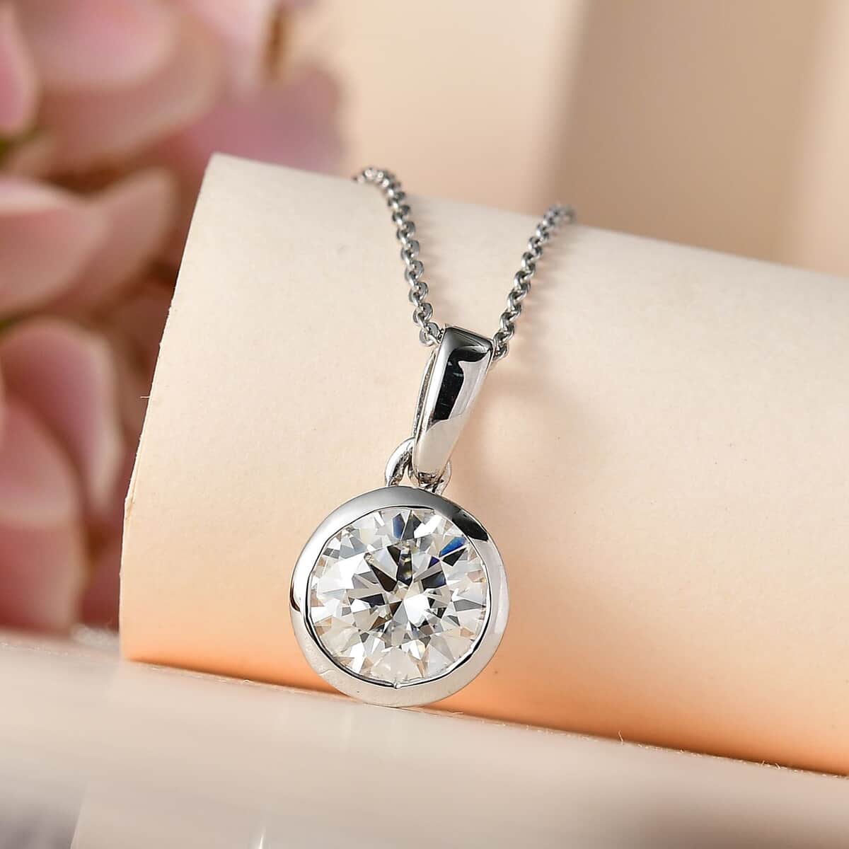 Moissanite Pendant Necklace 20 Inches in Platinum Over Sterling Silver 1.80 ctw image number 1