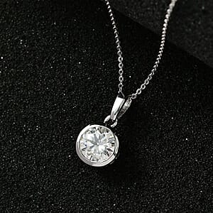 Moissanite 1.80 ctw Pendant Necklace 20 Inches in Platinum Over Sterling Silver